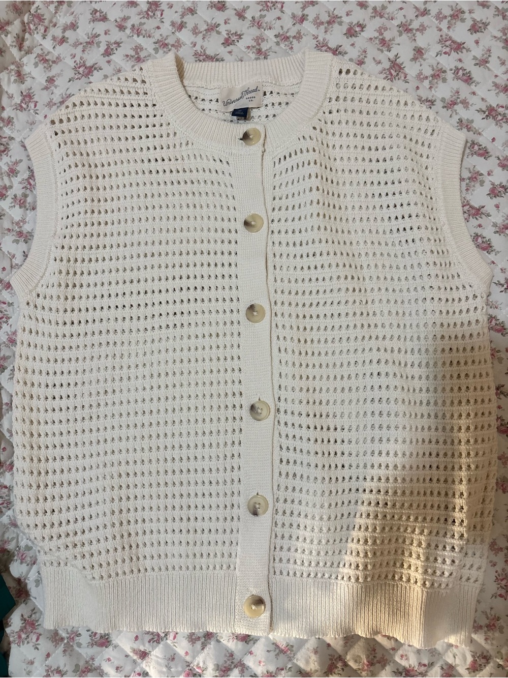 Universal Thread Cream Open-Knit Button Front Sweater Vest